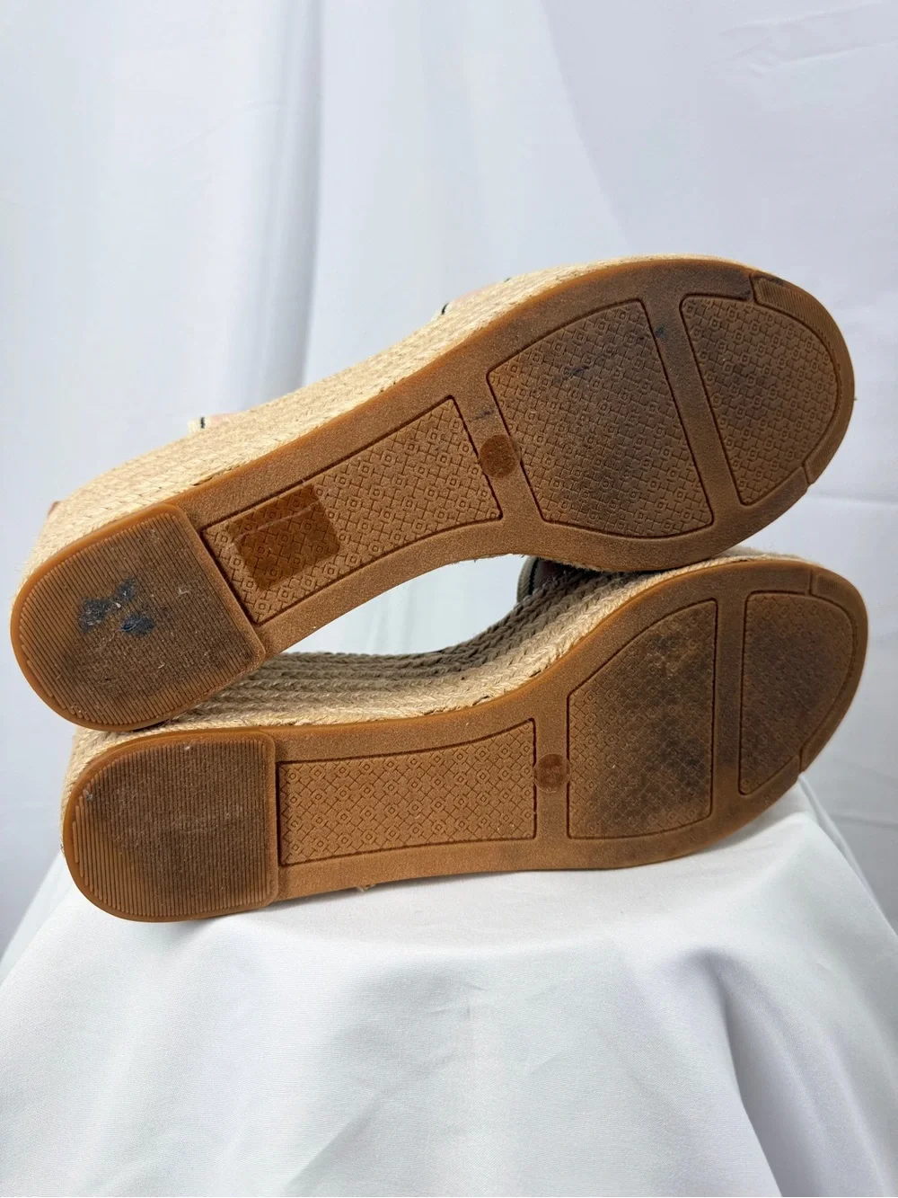 Tory Burch Pink and Cream Striped Espadrille Wedge Sandals